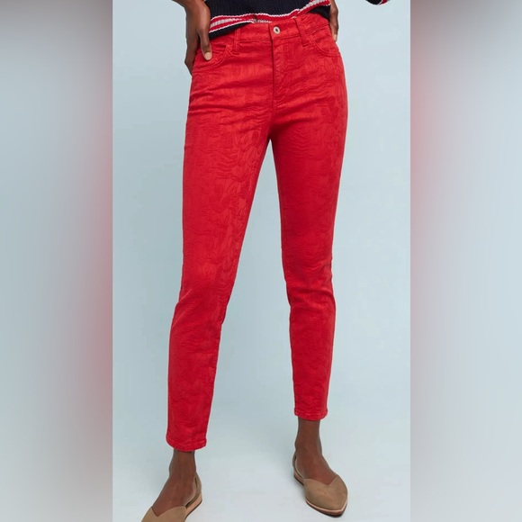 Pilcro & The Letterpress from Anthropologie Red Floral High Rise Skinny Jean- 30 - Picture 2 of 14